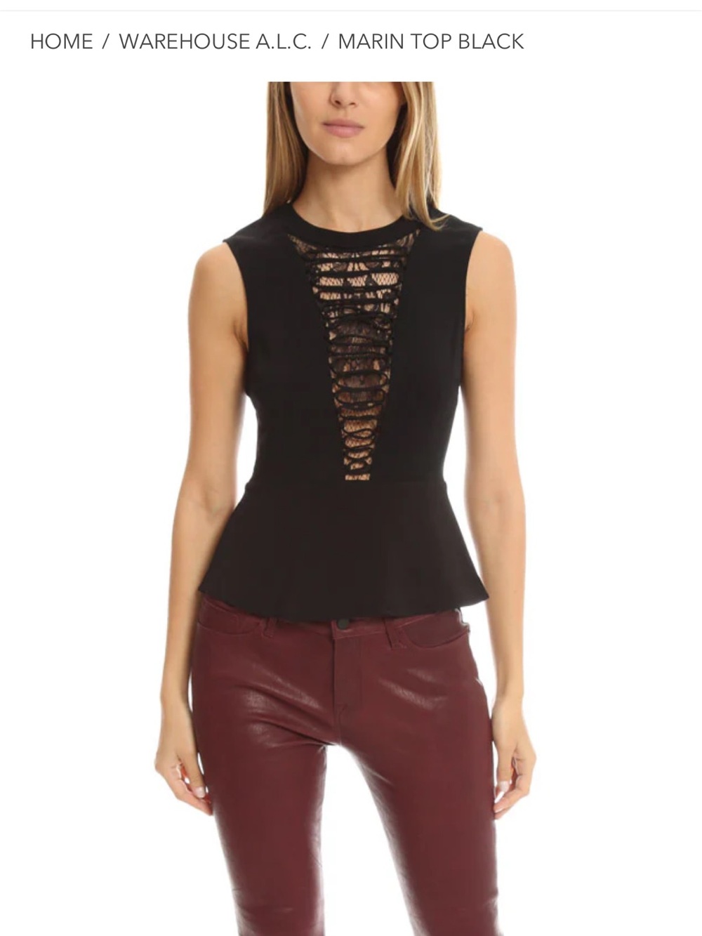 A.L.C. Black Lace-Inset Peplum Camisole